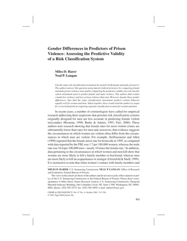 BOP: Gender Differences in Predictors of Prison Violence; Assessing The