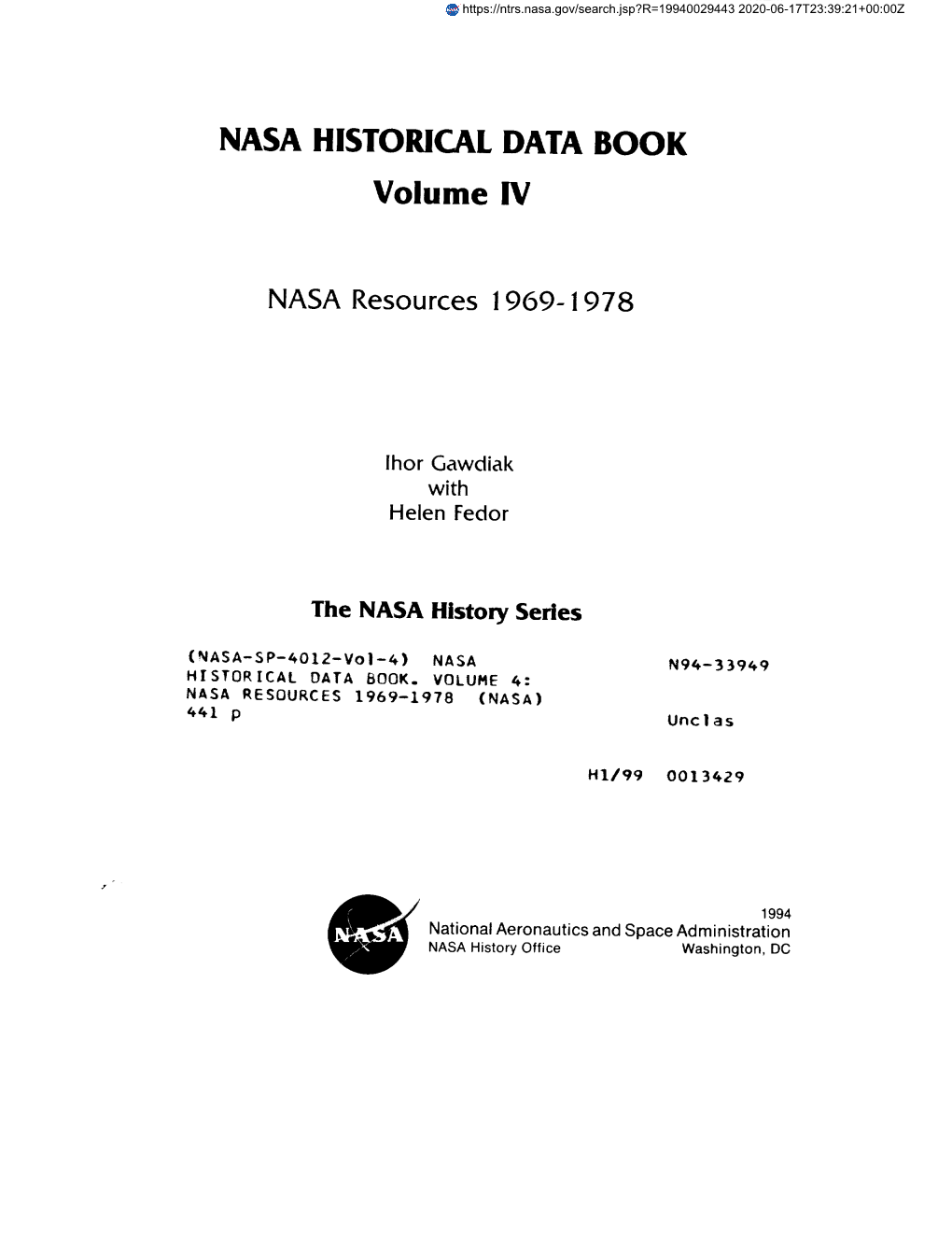 NASA HISTORICAL DATA BOOK Volume IV