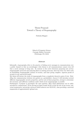 Thesis Proposal: Toward a Theory of Steganography