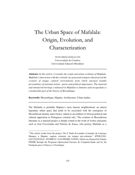 The Urban Space of Mafalala: Origin, Evolution, and Characterization