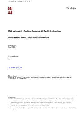 ESCO As Innovative Facilities Management in Danish Municipalities