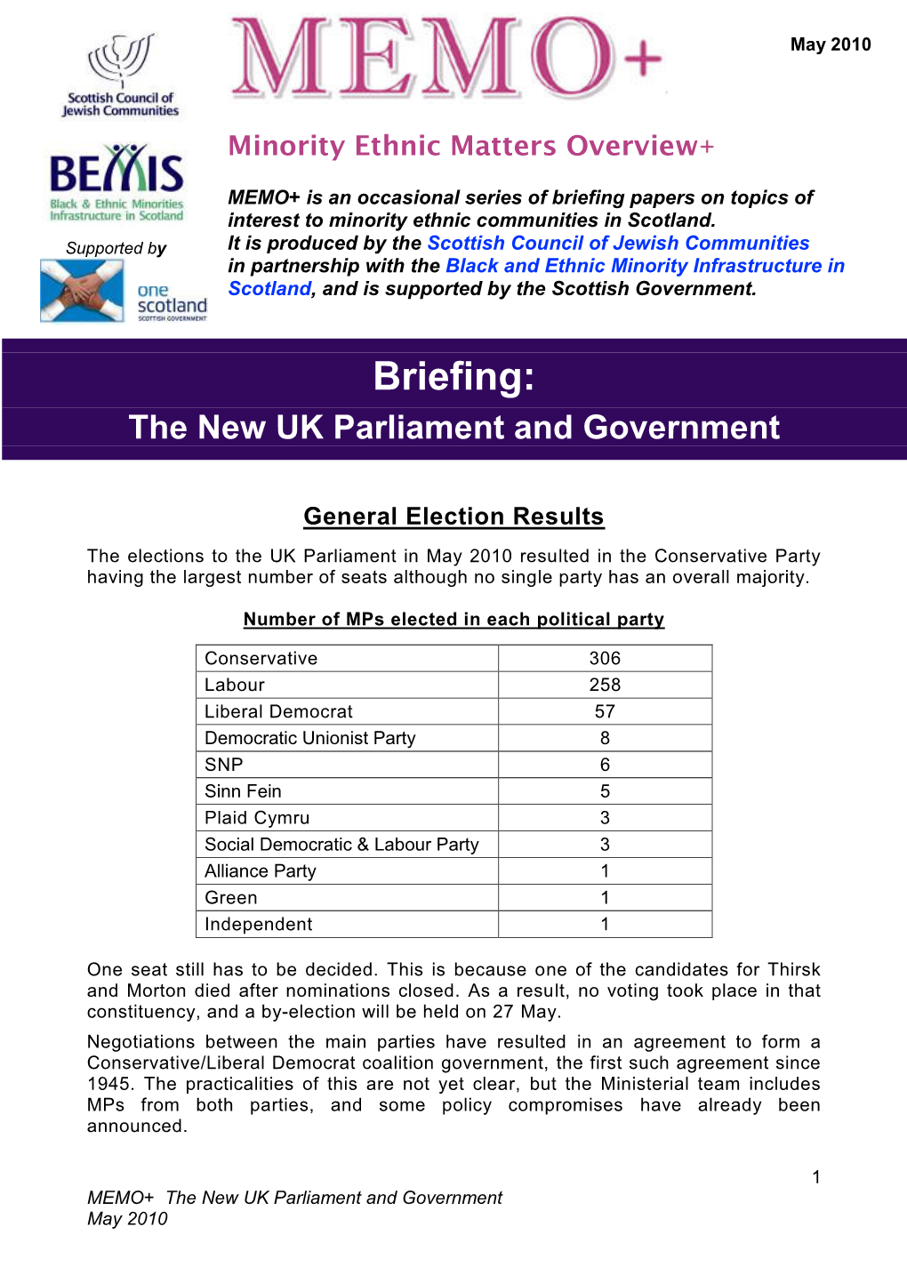 MEMO+ New UK Parliament and Government