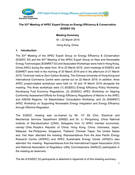 The 53Rd Meeting of APEC Expert Group on Energy Efficiency & Conservation (EGEEC 53)