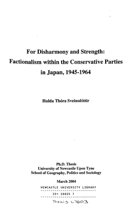 Factionalism Within the Conservative Parties in Japan, 1945-1964