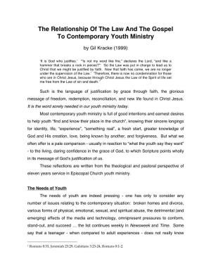 The Relationship of the Law and the Gospel to Contemporary Youth Ministry