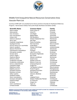 Middle Fork Vascular Plant List