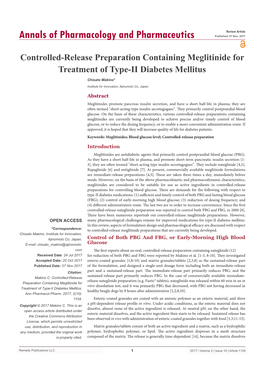 Controlled-Release Preparation Containing Meglitinide for Treatment of Type-II Diabetes Mellitus