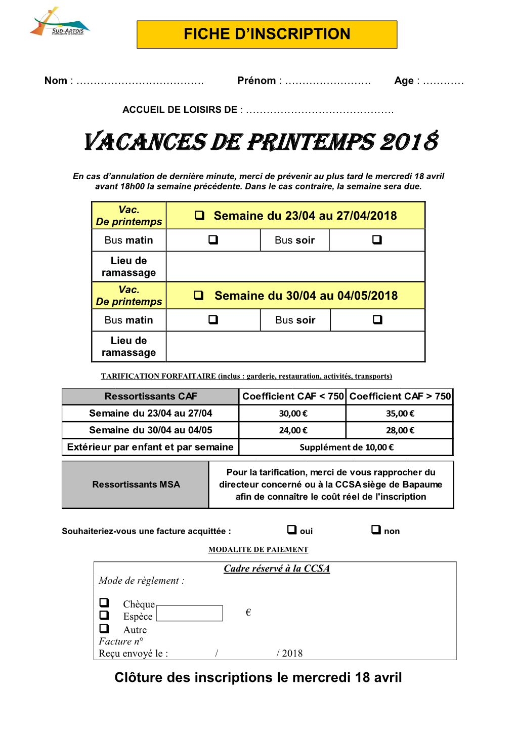 Vacances De PRINTEMPS 2018