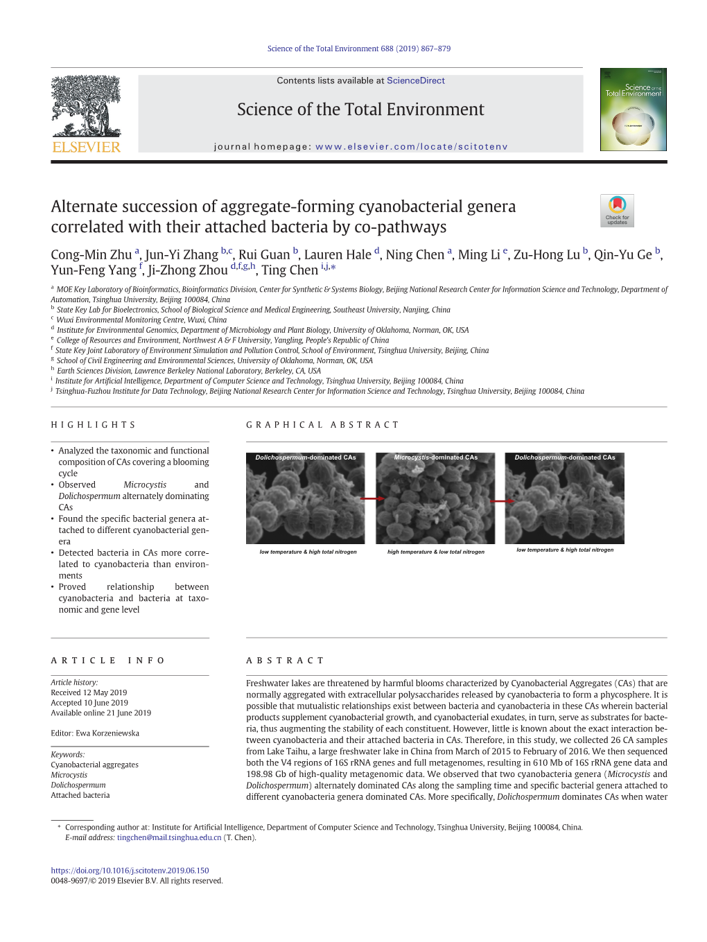 Alternate Succession of Aggregate-Forming Cyanobacterial Genera Correlated with Their Attached Bacteria by Co-Pathways