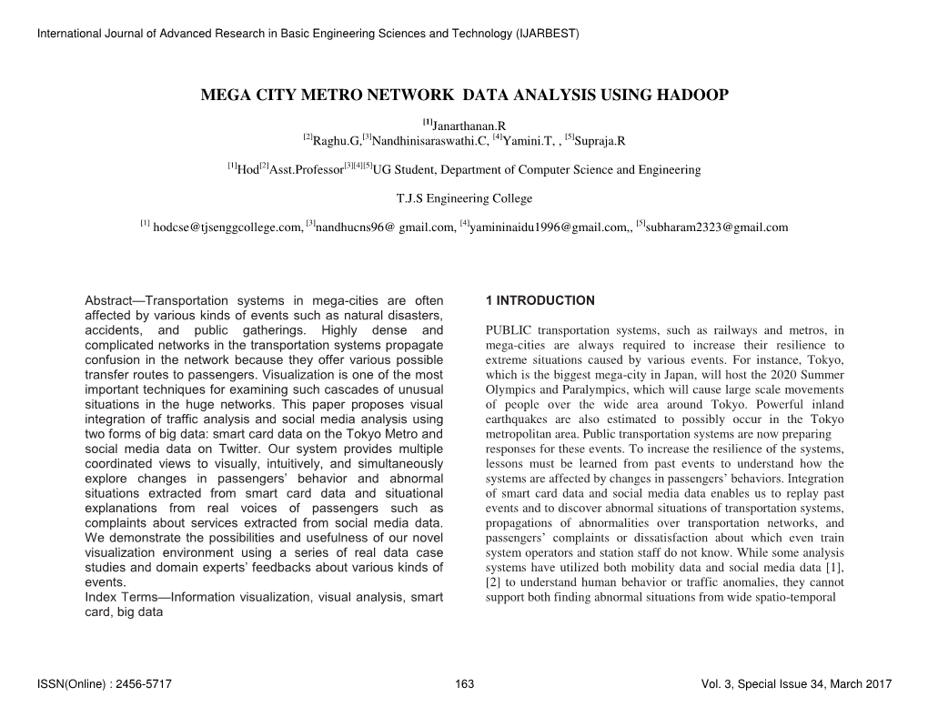 Mega City Metro Network Data Analysis Using Hadoop