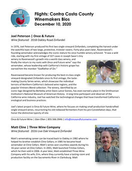 Contra Costa County Winemakers Bios December 10, 2020