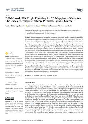 DEM-Based UAV Flight Planning for 3D Mapping of Geosites: the Case of Olympus Tectonic Window, Lesvos, Greece