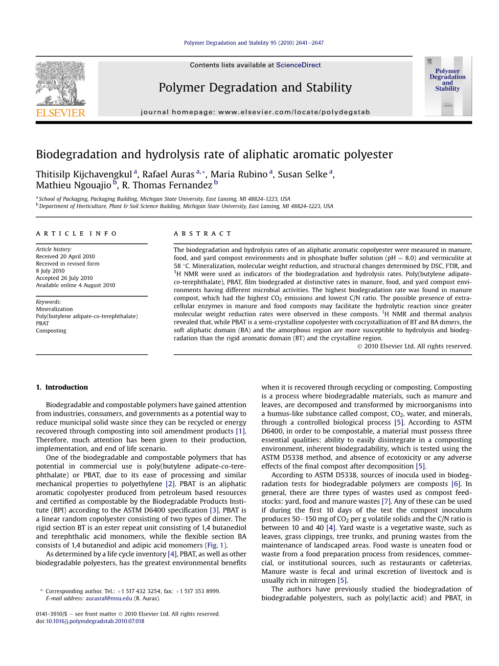 Biodegradation and Hydrolysis Rate of Aliphatic Aromatic Polyester