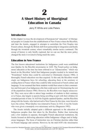 2. a Short History of Aboriginal Education in Canada