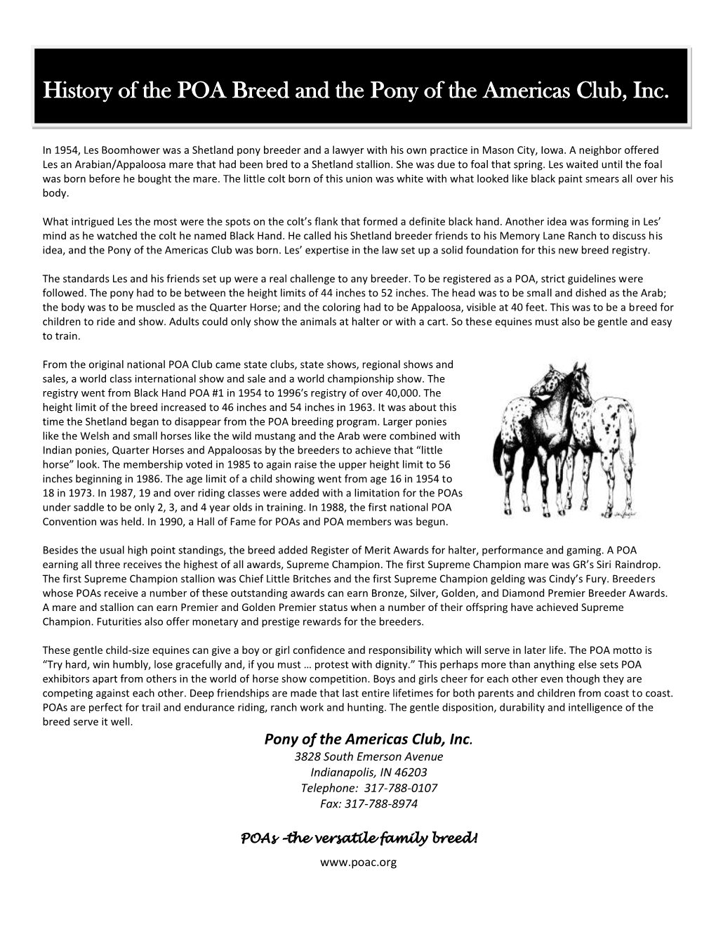 History of the POA Breed and the Pony of the Americas Club, Inc