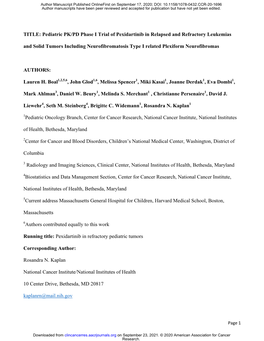 Pediatric PK/PD Phase I Trial of Pexidartinib in Relapsed And