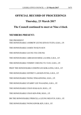 OFFICIAL RECORD of PROCEEDINGS Thursday, 23