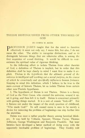 Theism Distinguished from Other Theories of God