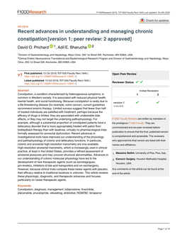 Recent Advances in Understanding and Managing Chronic Constipation [Version 1; Peer Review: 2 Approved] David O