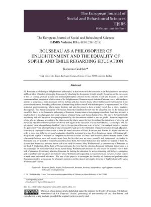 Rousseau As a Philosopher of Enlightenment and the Equality of Sophie and Émile Regarding Education