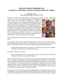 THE DOCTOR of HORROR IS in an Interview with Master of Horror and Poet Michael R