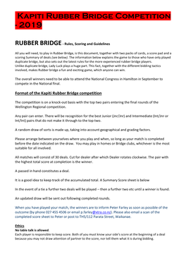 Rubber Bridge Competition - 2019