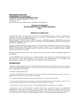 REPUBLIQUE FRANCAISE DEPARTEMENT DU CALVADOS COMMUNE DE SAINTE-HONORINE-DU-FAY Nombre De Membres Afférents Au C.M