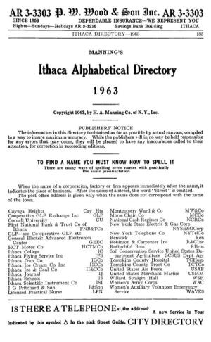 Ithaca Alphabetical Directory 1963