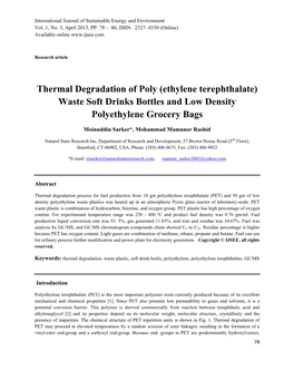 Thermal Degradation of Poly (Ethylene Terephthalate) Waste Soft Drinks Bottles and Low Density Polyethylene Grocery Bags