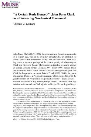 John Bates Clark As a Pioneering Neoclassical Economist Thomas C