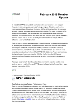 OPEN ACCESS February 2015 Member Update