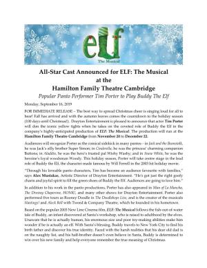 All-Star Cast Announced for ELF: the Musical at the Hamilton Family