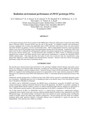 Radiation Environment Performance of JWST Prototype Fpas