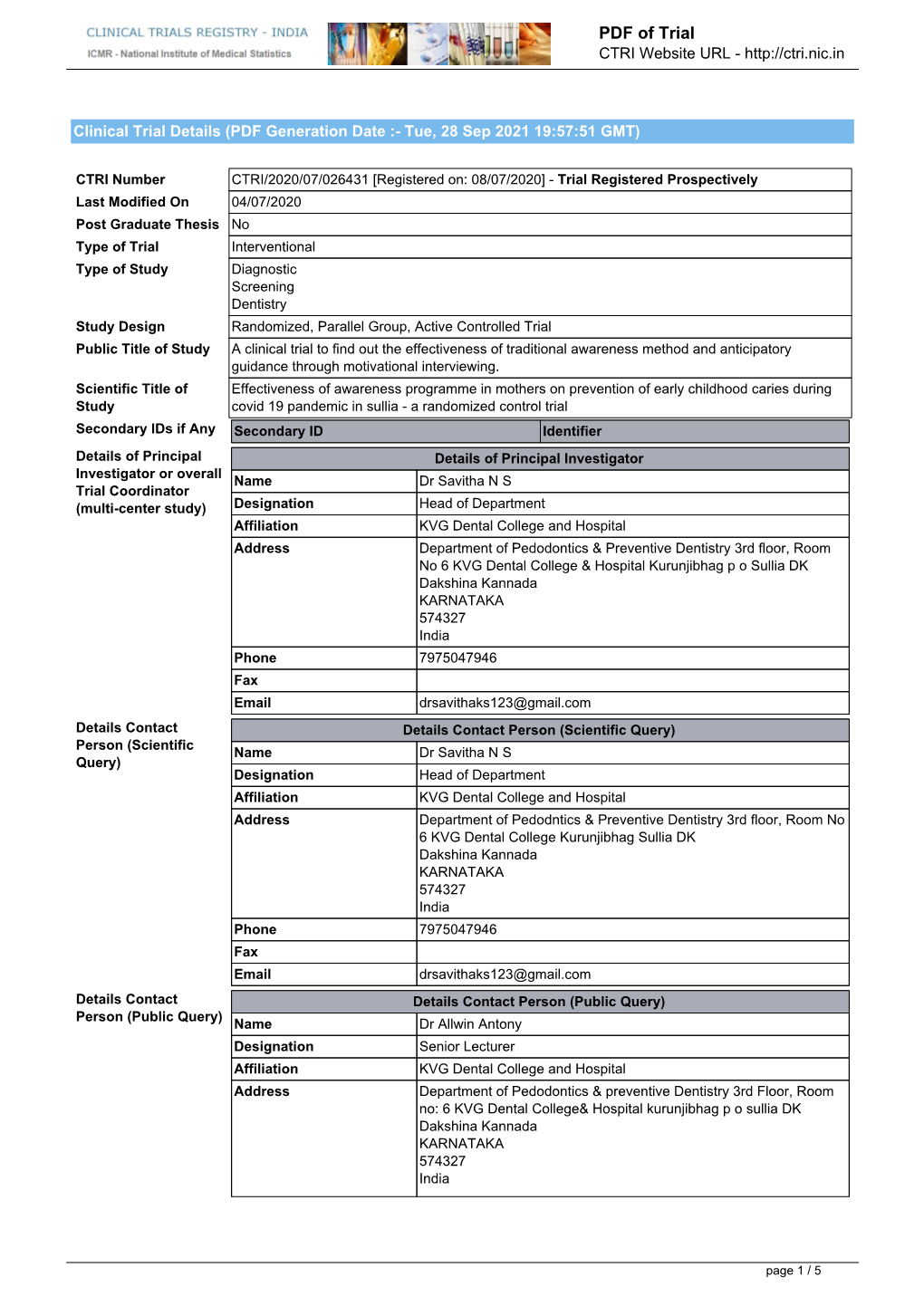 CTRI Trial Data