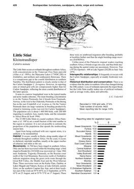 Little Stint at Localities Further East Than the Single Breeding-Range Recov- Kleinstrandloper Ery (SAFRING)