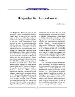 Birupakshya Kar: Life and Works