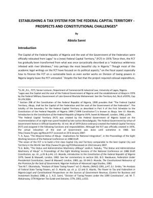 Establishing a Tax System for the Federal Capital Territory - Prospects and Constitutional Challenges*