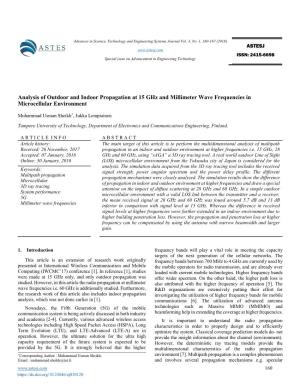 Analysis of Outdoor and Indoor Propagation at 15 Ghz and Millimeter Wave Frequencies in Microcellular Environment