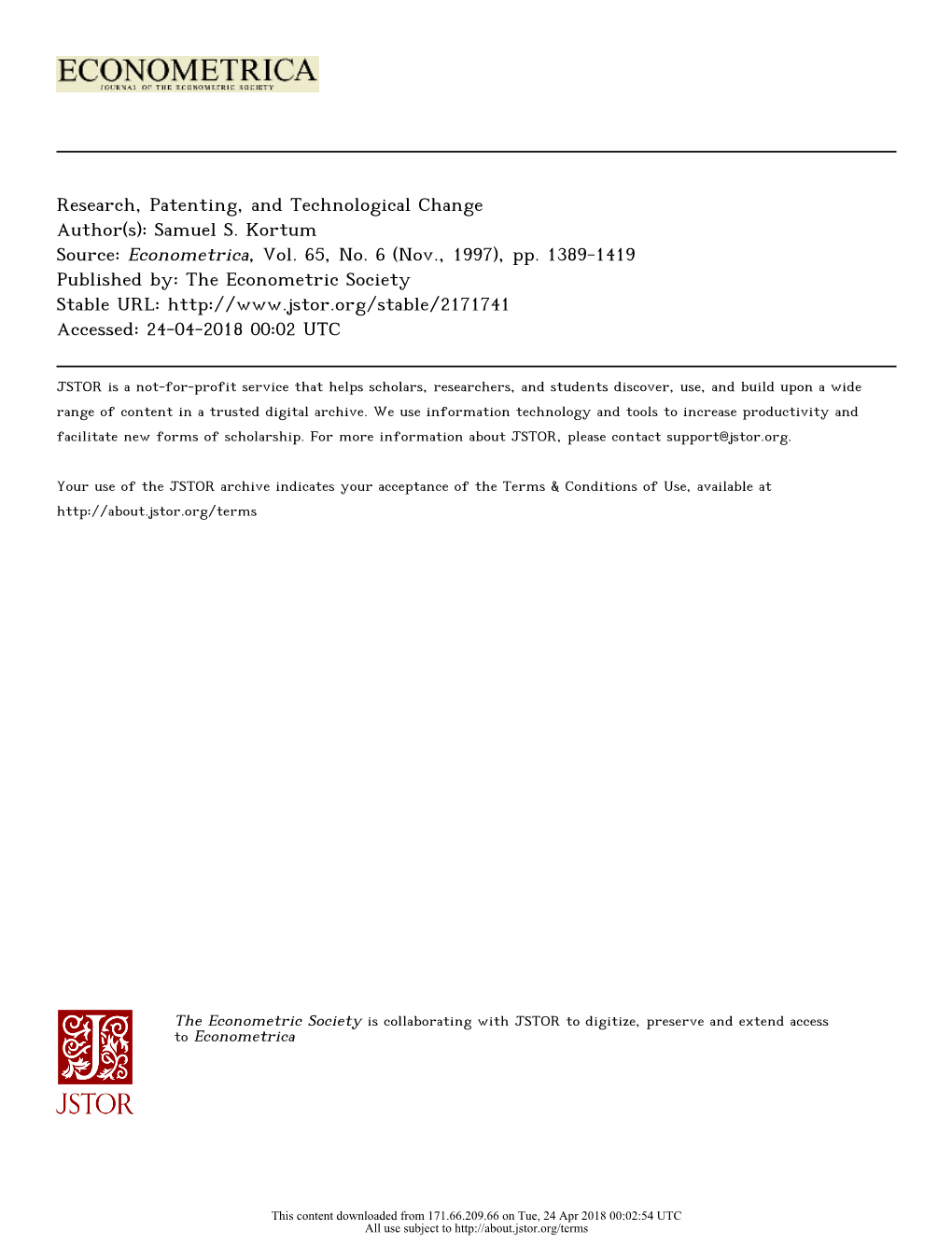 Research, Patenting, and Technological Change Author(S): Samuel S