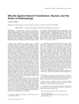 Why Be Against Darwin? Creationism, Racism, and the Roots of Anthropology