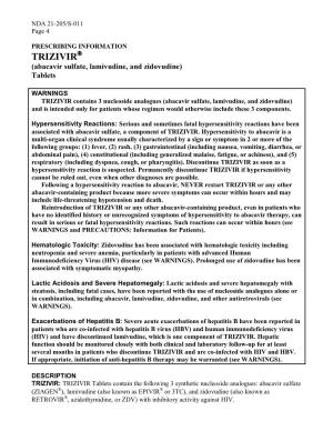 TRIZIVIR® (Abacavir Sulfate, Lamivudine, and Zidovudine) Tablets