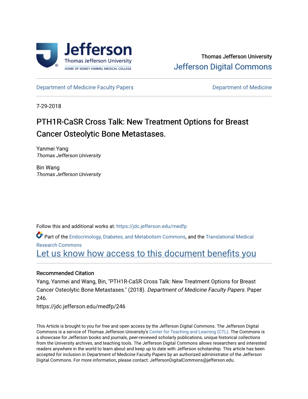 PTH1R-Casr Cross Talk: New Treatment Options for Breast Cancer Osteolytic Bone Metastases