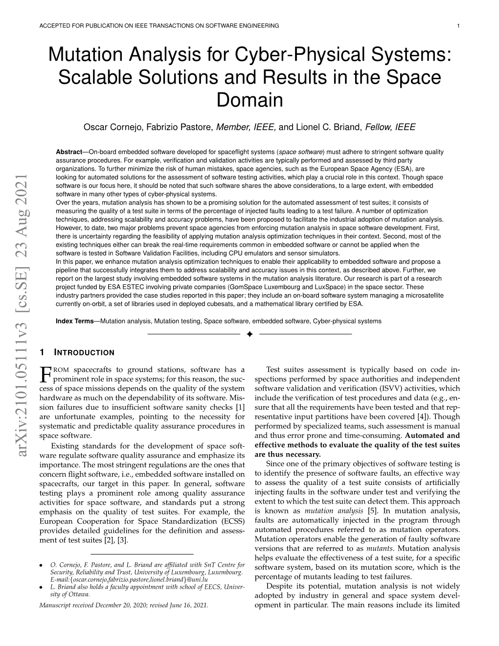 Mutation Analysis for Cyber-Physical Systems: Scalable Solutions and Results in the Space Domain