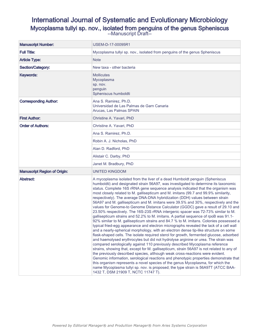 International Journal of Systematic and Evolutionary Microbiology