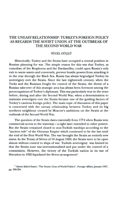Turkey's Foreign Policy As Regards the Soviet Union at the Outbreak of the Second World War