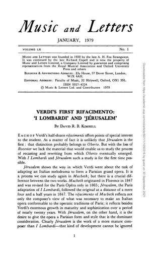 Verdi's First Rifacimento:'I Lombardi'and 'Jérusalem'
