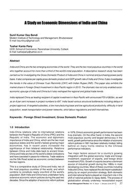 A Study on Economic Dimensions of India and China