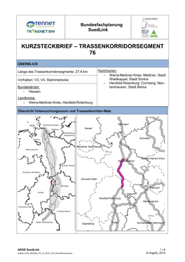 Kurzsteckbrief – Trassenkorridorsegment 76