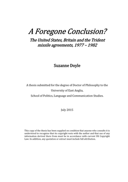 A Foregone Conclusion? the United States, Britain and the Trident Missile Agreements, 1977 – 1982