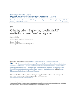 Othering Others: Right-Wing Populism in UK Media Discourse on “New” Immigration Grace E